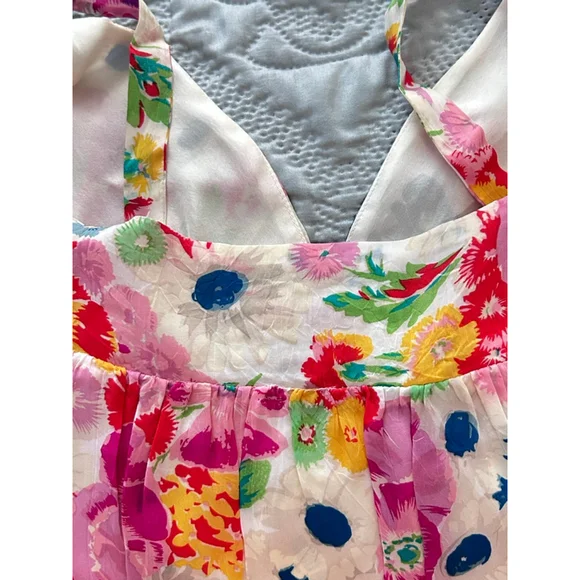 Johnny Was NWT Floral Midi Dress Pink White Embroidered Beaded Size M - Picture 10 of 16